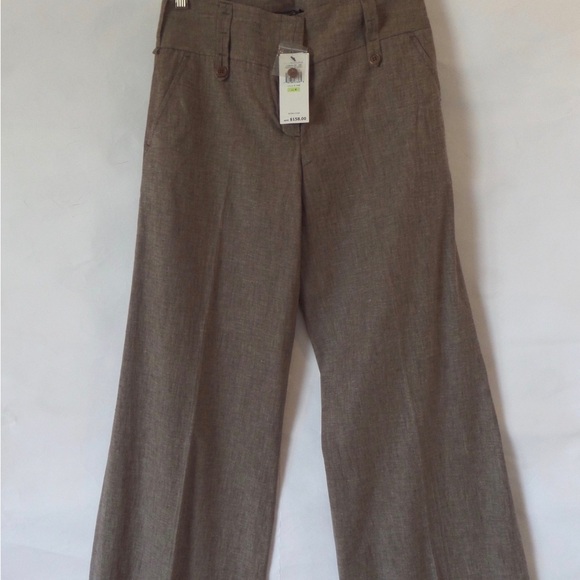 BCBGMAXAZRIA TABATHA Wide leg cuffed linen pants with belt Size 4 - Picture 8 of 13